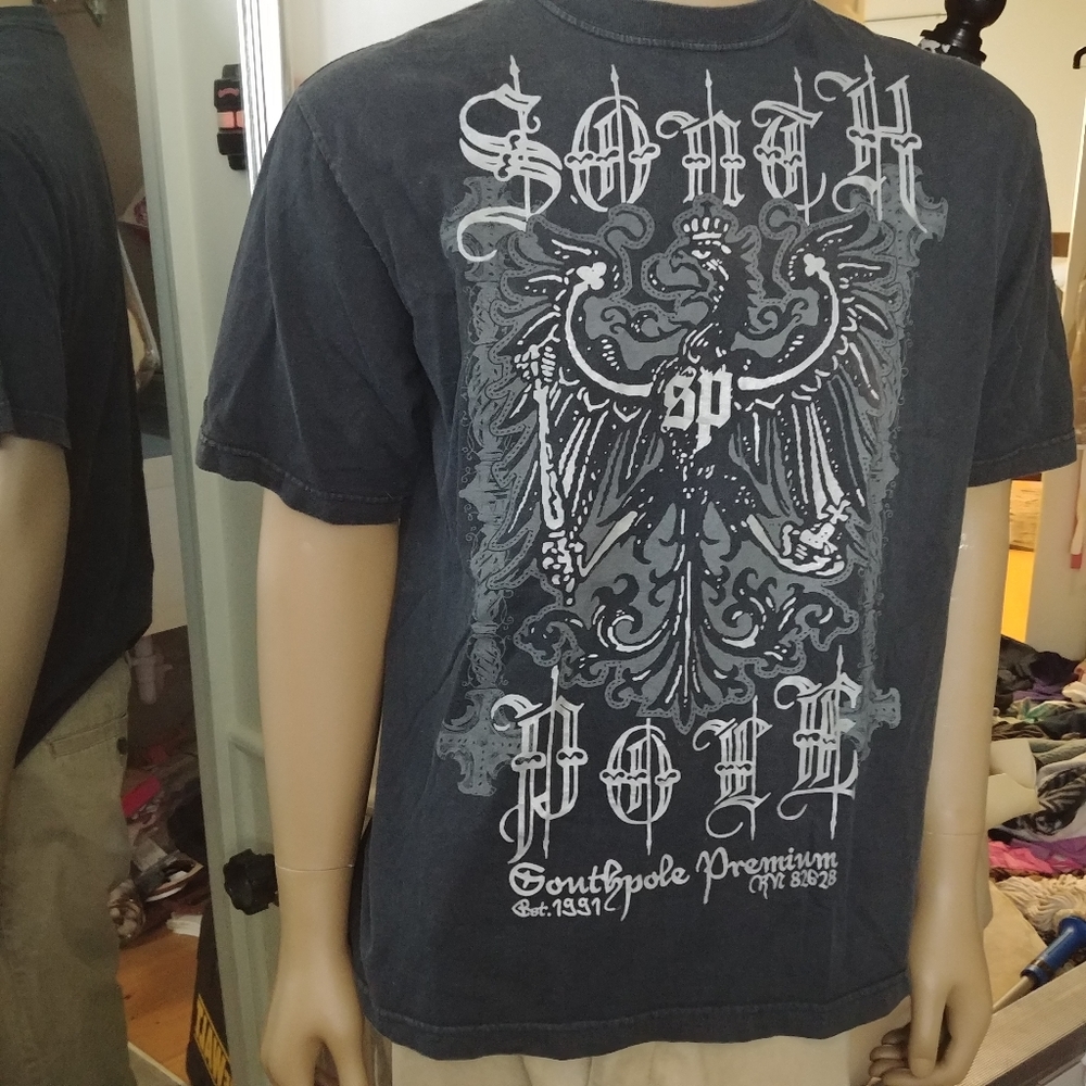South Pole •00's Y2k Grunge Punk Graphic Vintage 97 Black Silver T-Shirt Cotton